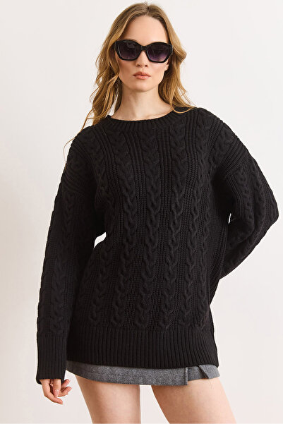 Olalook Women's Black Hair Braided Knitwear Sweater Kzk-19001130