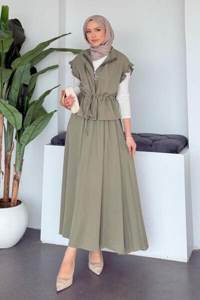 Şulemoda Giyim Emma Vest Skirt Set Khaki