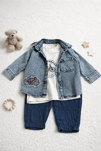 Luna Bisiklet Nakışlı Kot Erkek Bebek 3 Lü Takım