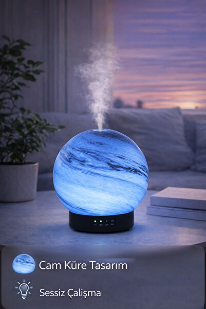 EXENAR Hediyelik Dekoratif Cam Küre Gezegen Görünümlü Hava Nemlendirici Uzakt...