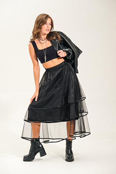Generic Brand Long Tulle Skirt with Long Lining and Bias Binding at the Hem