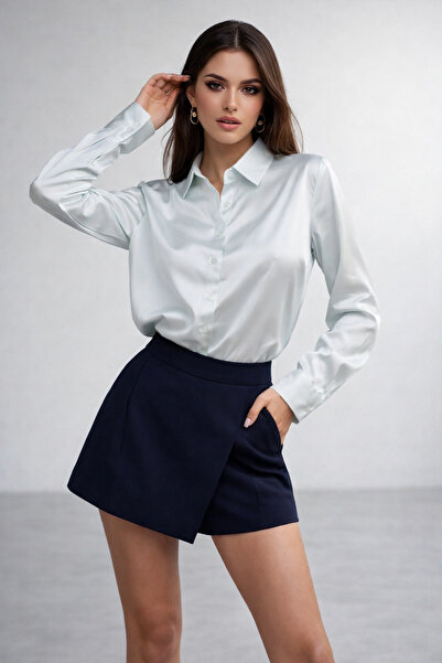 Rich Women's Ice Blue Satin Oversized Shirt