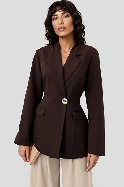 Trend Alaçatı Stili Women's brown single button jacket alc-x15034