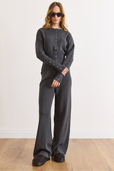 Olalook Women's Anthracite Snap Detailed Bottom and Top Knitwear Set Tkm-1900...