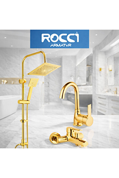 RocciArmatur Gold Robot Duş Seti Gold Banyo Gold Lavabo Bataryası Gold Banyo ...