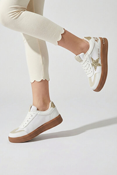 Moda Lime Girl's Sports Shoes Glitter Star Detail Lace-Up Non-Slip Flexible Sole