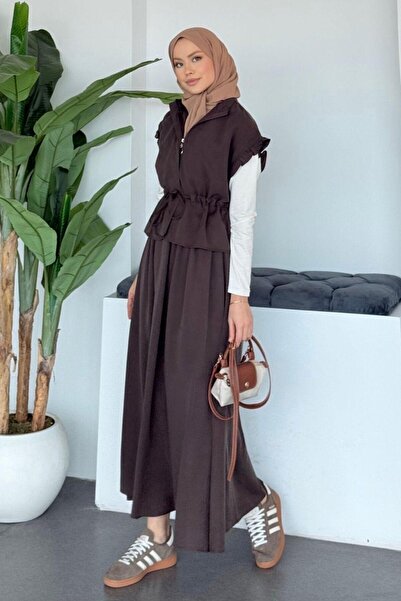 Şulemoda Giyim Emma Vest Skirt Set Brown