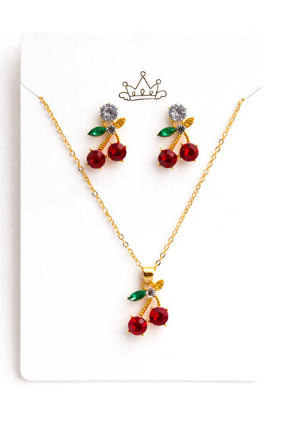 MakeWell Cherry Figured Stone Necklace Earring Set |   Stylish Women's Jewelr...