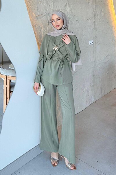 Şulemoda Giyim Hazel Front Shawl Buckle Set Khaki