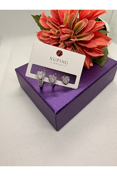 XUPING JEWELRY Zircon Stone Hearted 3-Piece Steel Earring Set