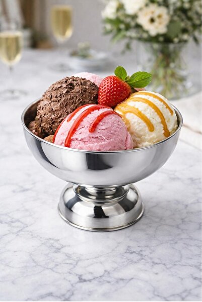 Kitchen Beauty Paslanmaz Çelik Tatlı Kasesi Dondurma Ve Meyve Kasesi Pasta Şı...