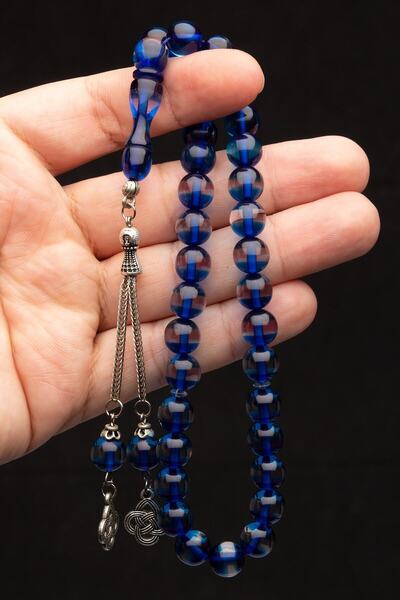 EHİNOS 10mm Parliament Blue Vertical Scented Powder Amber Prayer Beads in Men's Gift Box