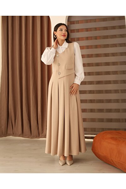 MODA ELA Taşlı Gömlek Detaylı Elbise