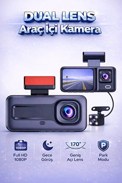 Omaze Dual Lens Araç İçi Kamera Ön Arka Kayıt Full HD 1080P Gece Görüşlü 170°...