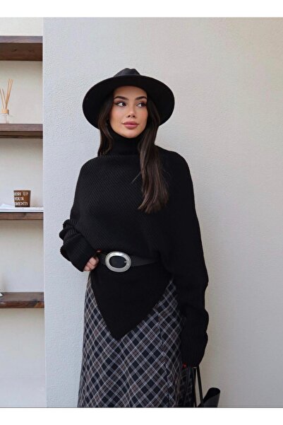 Mzr Collection Women's asymmetric cut fisherman's collar beltless sweater