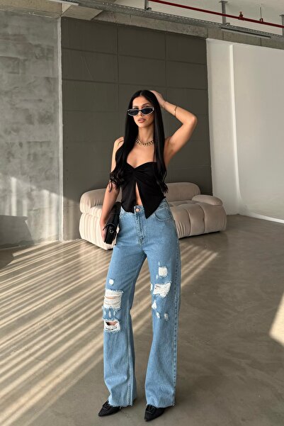 R-Style YIRTIK KOT PANTOLON MAVİ