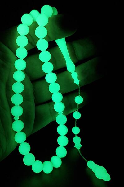 EHİNOS سبحة كهرمانية خضراء متألقة بقطر 10 مم مع زخارف على شكل شراشيب