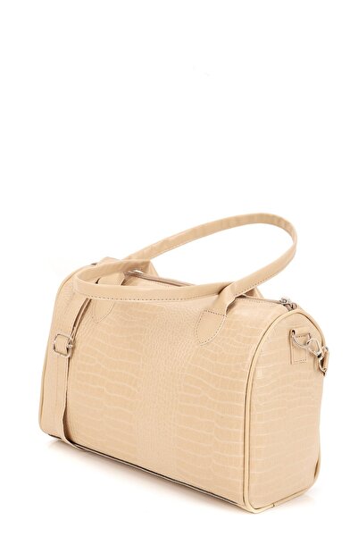 PAPATAY 6829 Medium Size Beige Crocodile Patterned Stylish Hand and Shoulder Bag