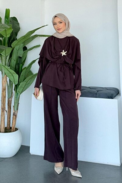 Şulemoda Giyim Hazel Front Shawl Buckle Set Burgundy