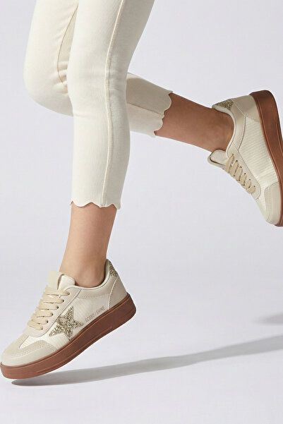 Moda Lime Girl's Sports Shoes Glitter Star Detail Lace-Up Non-Slip Flexible Sole