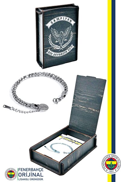 Fenerbahçe Orijinal Lisanslı Çelik İnce Bileklik Hediyelik Ahşap Kutulu
