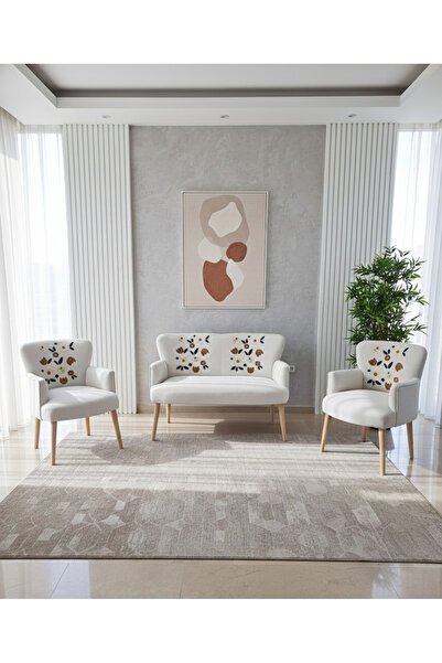 Azra Mobilya Punch Dokuma Çay Seti Koltuk Takımı – İkili + 2 Berjer – Ahşap D...