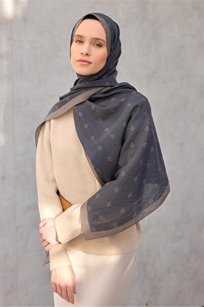 Silk Home Olinda Şal Monogram Desen Antrasit 75x195
