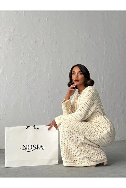 nosia fashion Women's Mesh Detailed, Belted, Lined Long Knit Dress