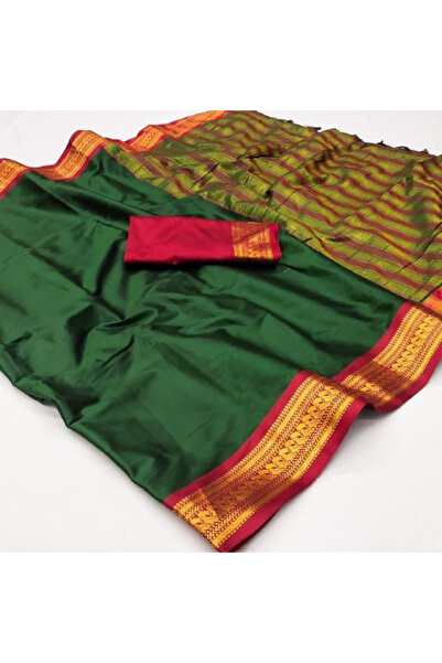 MYSMAR Green Cotton Saree - FFT4734 | Green