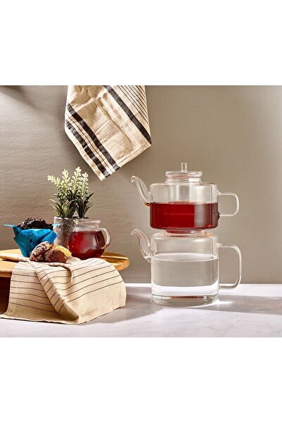 BİZ ZÜCCACİYE إبريق شاي زجاجي من BİZ HOME (إبريق شاي 1.1 لتر، وعاء ماء 1.75 لتر)