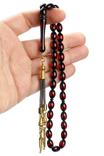 EHİNOS Red Vertical Powder Amber Rosary 8x12mm