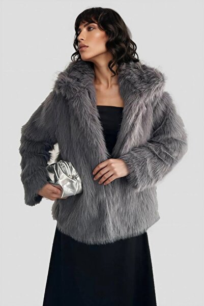 Trend Alaçatı Stili Women's Anthracite Lined Fur Alc-X15032