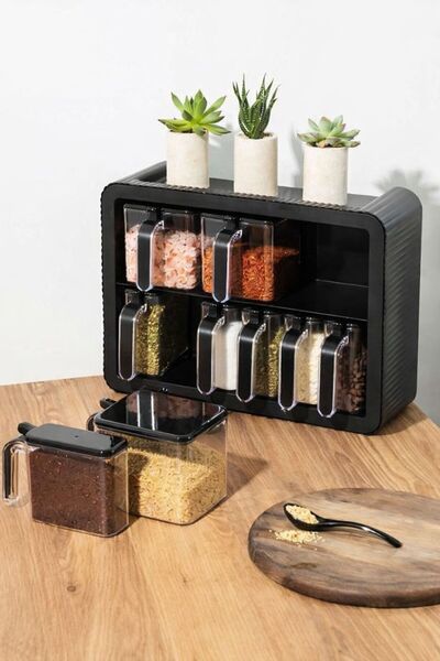 Lorin Plastic Black 9-Piece Spice Rack