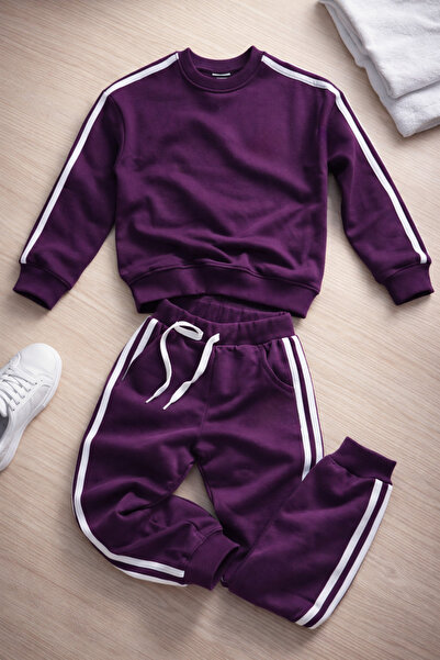 Uğur bebe Plum Color 3 Thread Unlined Unisex Children's Tracksuit Set Tok Pos...