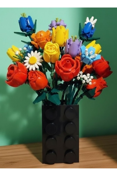 Mutlu Tasarım Lego Çiçekleri İle Uyumlu Vazo Hediyelik Vazo Saksı (Çiçekler D...