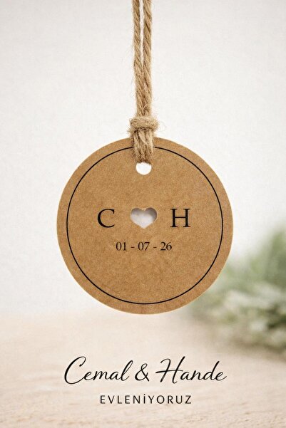 naturevo Kişiye Özel Kraft Düğün & Nişan Etiketi İsimli Tarihli Jüt İpli Yuva...