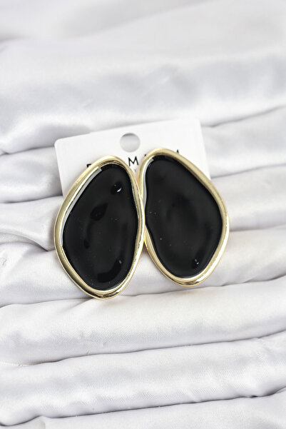 Twin Store Brass Black Enamel Drop Model Plate Women's Earrings