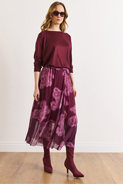 Olalook Women's Purple Shawl Pattern Lined Midi Tulle Skirt Etk-19000395