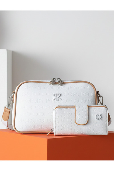 H&D COLLECTİON Polo of Colors White Embossed Print Three-Compartment Women's ...