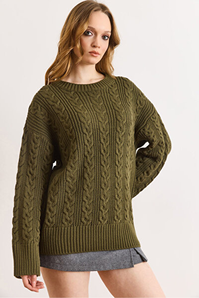 Olalook Women's Khaki Hair Braided Knitwear Sweater Kzk-19001130