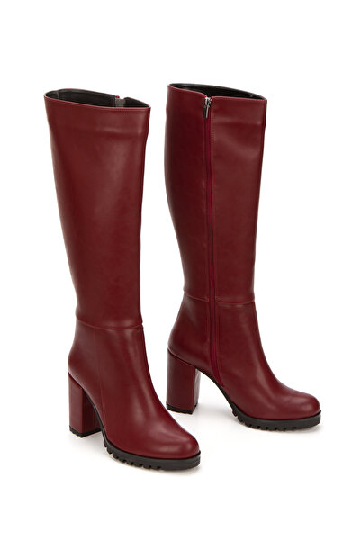 ÜNAL ÖZER Women's Burgundy Leather Zippered Daily Boots Un001-0118K