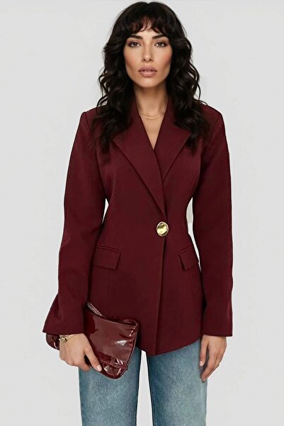 Trend Alaçatı Stili Women's maroon single button jacket alc-x15034