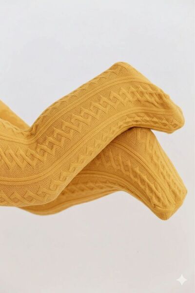 Daymod Baby Azalea Mustard Yellow Cotton Patterned Thick Winter Pantyhose