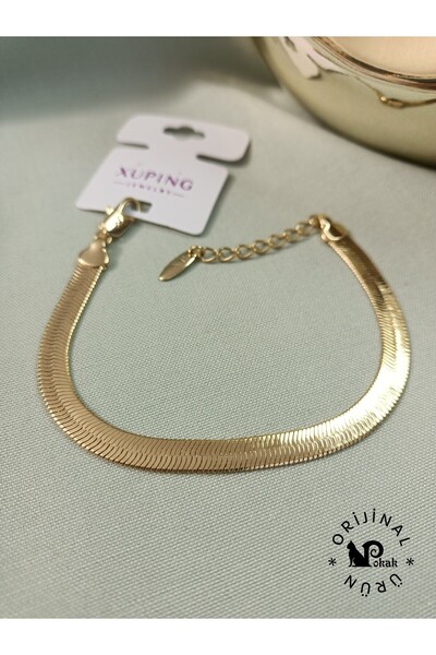 XUPING JEWELRY POKAK Xuping 14K Altın Kaplama Yassı Yılan Zincir Vip Bileklik...