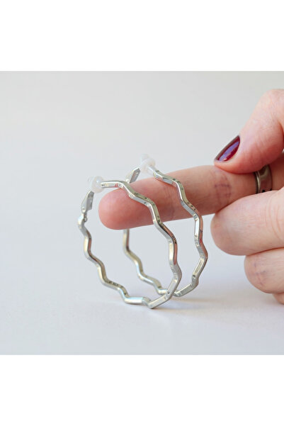 1PARÇAMAVİ No-Hole Pinch Clip-On Ring Women's Earrings - Steel Zigzag Model