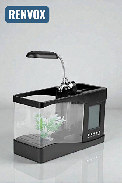 Renvox LED Işıklı Mini Akvaryumlu Masaüstü Organizer - Saat, Takvim, Termomet...