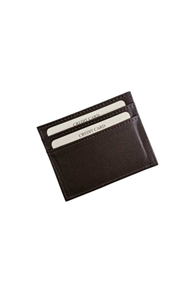 Store Kahverengi Suni Deri Unisex 4 Kart + Para Bölmeli Minimal Kartlık