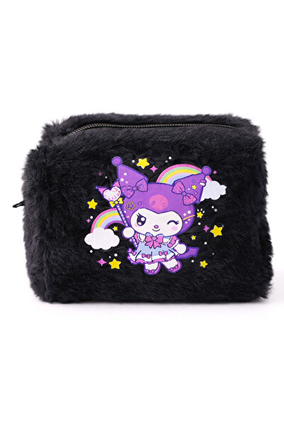 MakeWell Geantă de machiaj din pluș cu design Kuromi cu oglindă – Geantă pent...