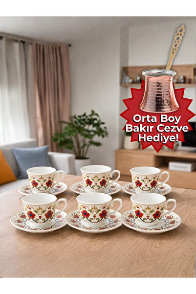 AiroBazar 6-Person Coffee Cup Set – Flower Patterned Porcelain Cup & Saucer S...