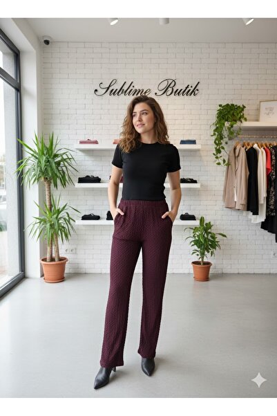 Sublime Butik Γυναικείο υφασμάτινο παντελόνι με φαρδιά μπατζάκια, χαλαρό στυλ